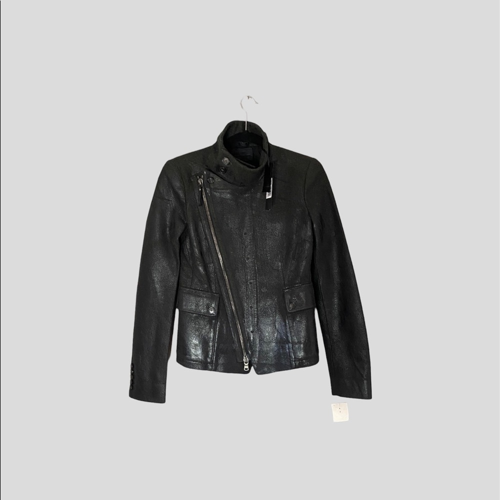 Black Waxed Wool Asymmetrical Zip Women’s Jacket